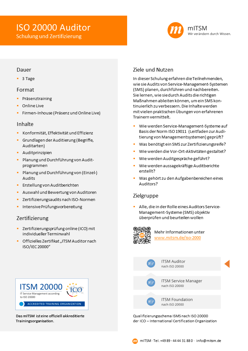 mITSM - ISO 20000 Auditor - Schulung & Zertifizierung