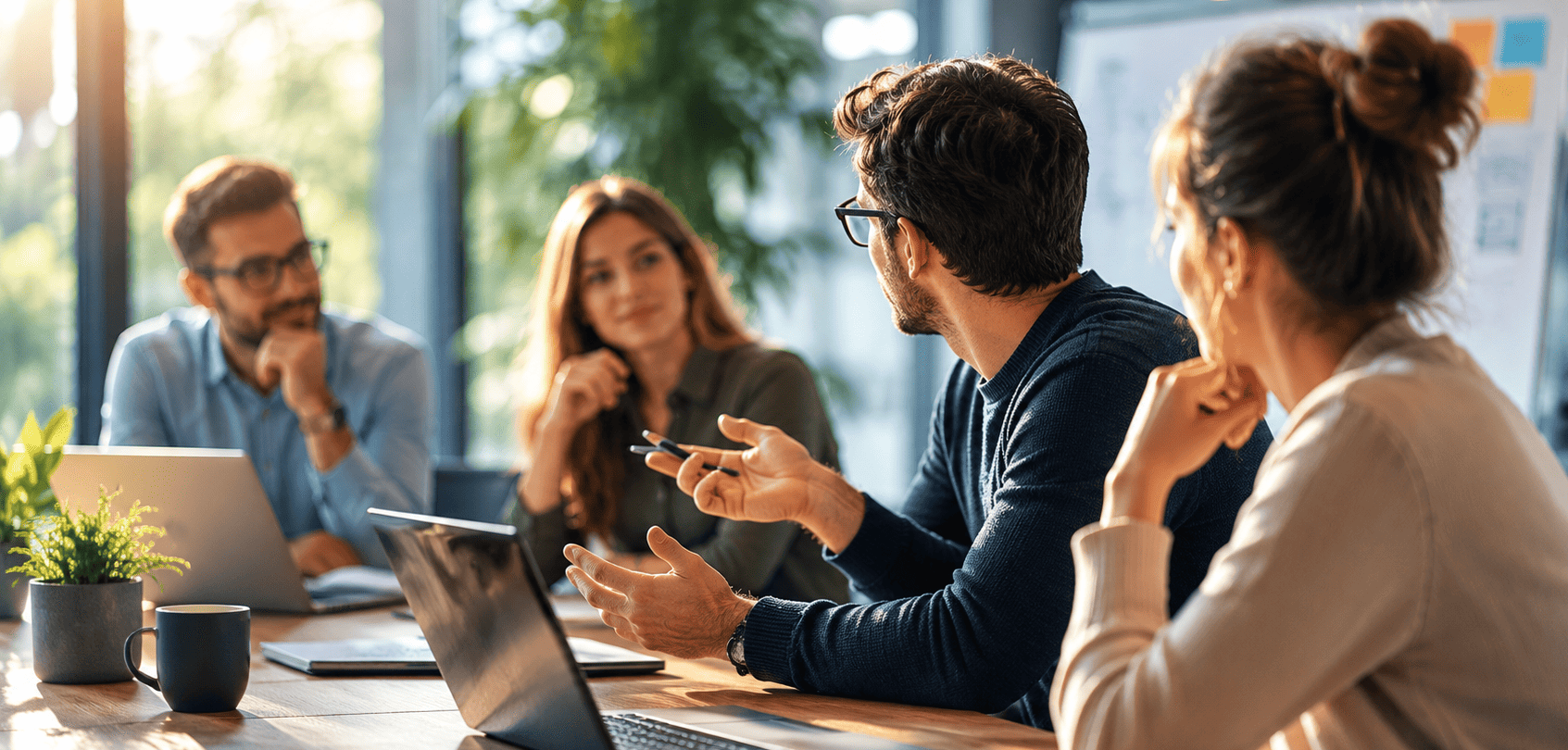 IT-Experten bei einer Besprechung im modernen Büro, Fokus auf IT-Service-Management und Teamarbeit.